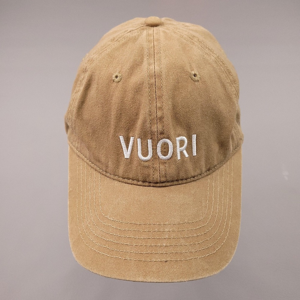 Vuori Hat Cap Strap Back Khaki Tan Cotton Embroidered Logo Dad Cap Mens